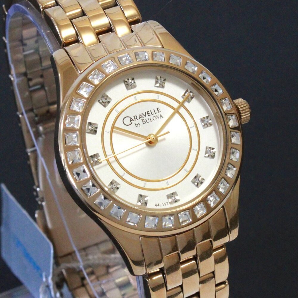 Caravelle Ladies Quartz Watch By Bulova Chrystal Bezel And Indices 32mm - Picture 5 of 13
